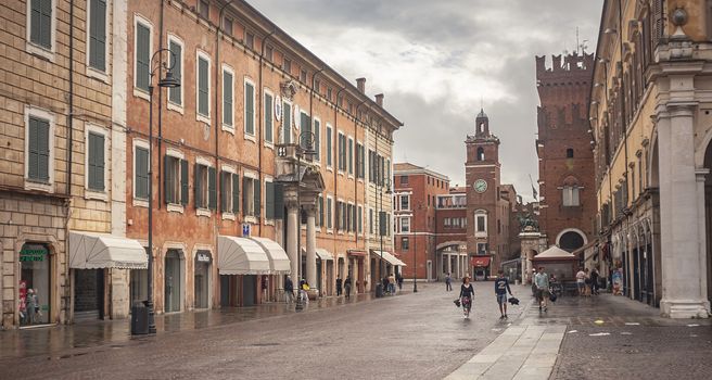 FERRARA, ITALY 29 JULY 2020 : Trento Trieste square in Ferrrara in Italy