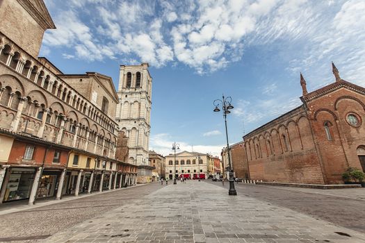 FERRARA, ITALY 29 JULY 2020 : Trento Trieste square in Ferrrara in Italy