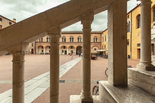 FERRARA, ITALY 29 JULY 2020 : Scalone d'onore in Ferrara a famuos historic staircase of town hall building in Italy