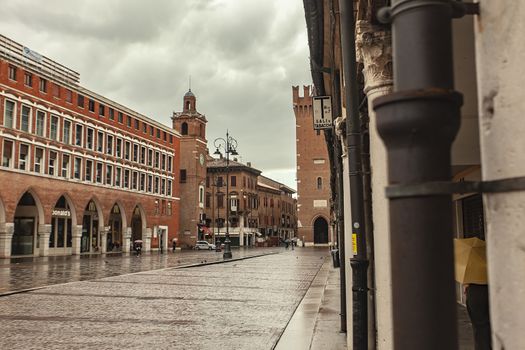 FERRARA, ITALY 29 JULY 2020 : Trento Trieste square in Ferrrara in Italy