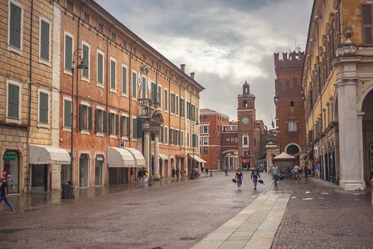 FERRARA, ITALY 29 JULY 2020 : Trento Trieste square in Ferrrara in Italy