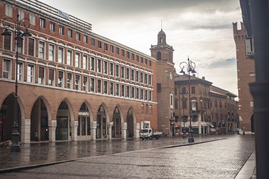 FERRARA, ITALY 29 JULY 2020 : Trento Trieste square in Ferrrara in Italy