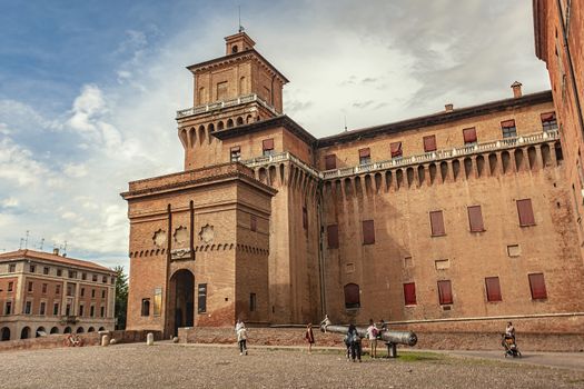 FERRARA, ITALY 29 JULY 2020 : Medieval castle of Ferrara the historical Italian city