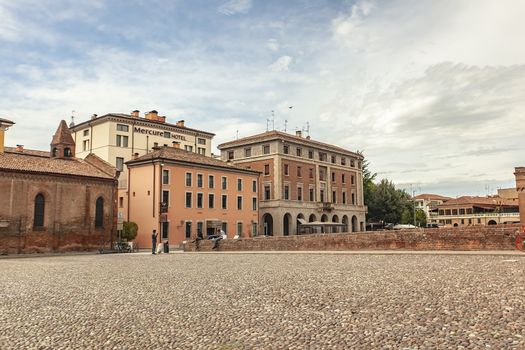 FERRARA, ITALY 29 JULY 2020 : Historical houses in Ferrara in Italy