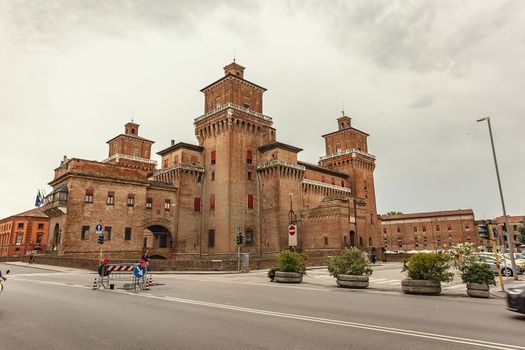 FERRARA, ITALY 29 JULY 2020 : Medieval castle of Ferrara the historical Italian city