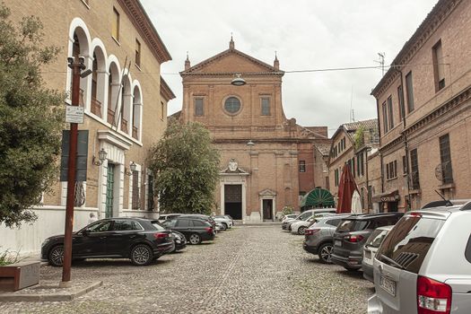 FERRARA, ITALY 29 JULY 2020 : A detail of a church in Ferrara in Italy