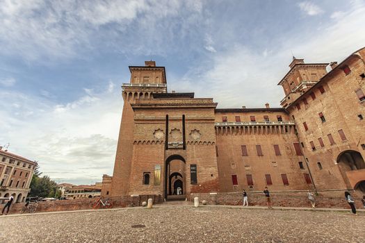 FERRARA, ITALY 29 JULY 2020 : Medieval castle of Ferrara the historical Italian city