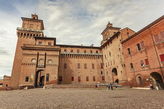 FERRARA, ITALY 29 JULY 2020 : Medieval castle of Ferrara the historical Italian city