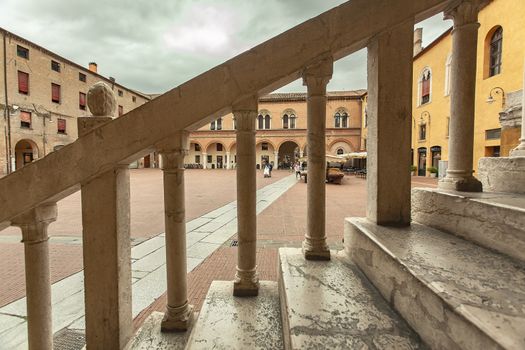 FERRARA, ITALY 29 JULY 2020 : Scalone d'onore in Ferrara a famuos historic staircase of town hall building in Italy