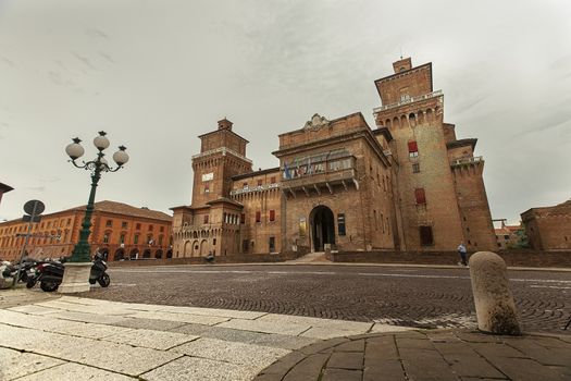 FERRARA, ITALY 29 JULY 2020 : Evocative view of the castle of Ferrara