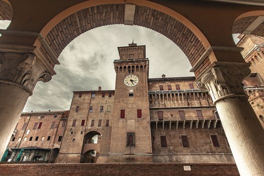 FERRARA, ITALY 29 JULY 2020 : Ferrara's medieval castle in Italy