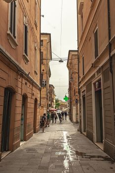FERRARA, ITALY 29 JULY 2020 : Historical alley in the Italian city Ferrara