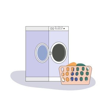 Broken washing machine with water around in flat style. Modern illustration