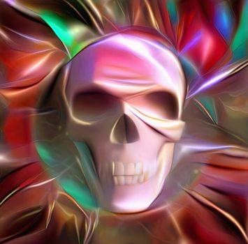 Symbolic colorful painting. Glowing skull
