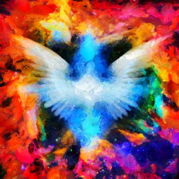 Abstract oil painting. Angel wings on colorful background