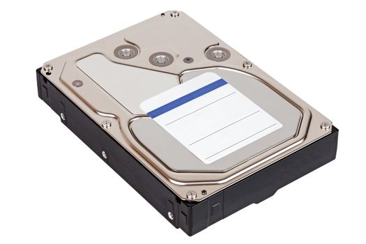 a modern high capacity 8 terabyte mechanical hard disk drive unit isolated on white background - in isometric diagonal composition.