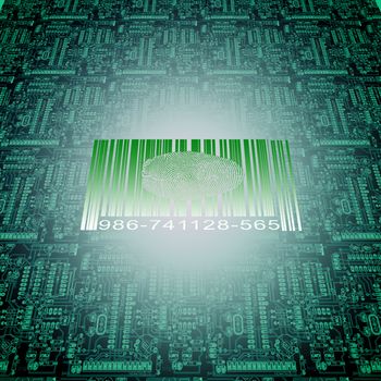 Barcode, fingerprint and electronic board. Modern world