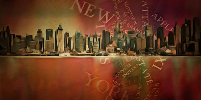Oil painting. New York cityscape.