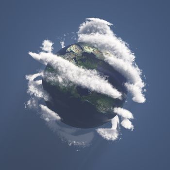 Planet Earth with clouds in atmosphere