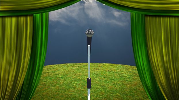 Microphone on green field stage