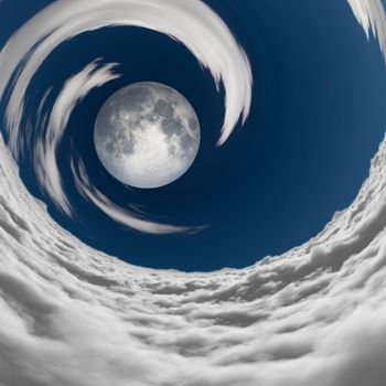 Big full moon in a vortex of clouds