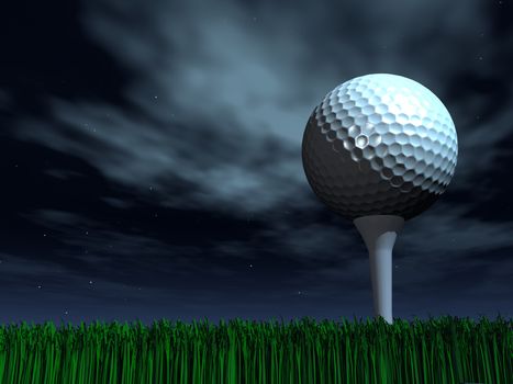 Night golf ball on a grass