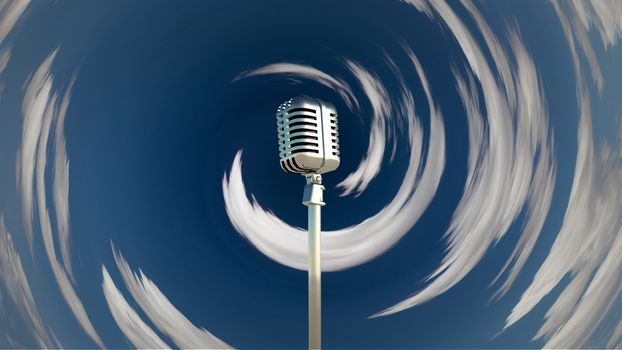 Classic microphone in cloudy sky