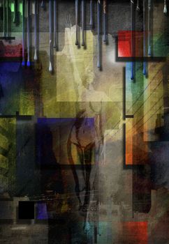 Modern art. City abstract with nude