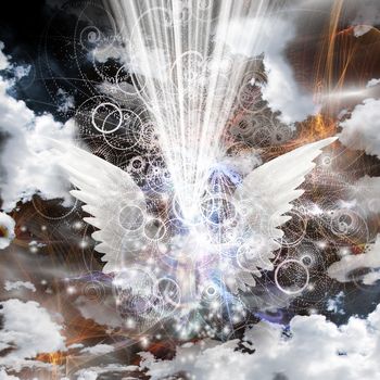 Angel wings emits white light. Human soul