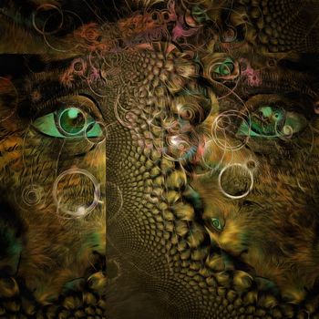 Abstract painting. Green eyes. Fractal pattern