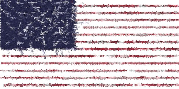 USA Flag, entirely composed of words, text