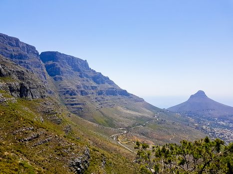 Table Mountain National Park and Lions head in Cape Town, South Africa.