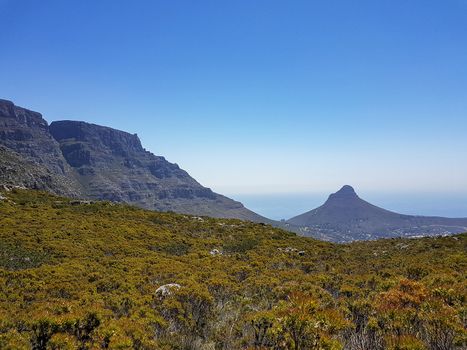 Table Mountain National Park and Lions head in Cape Town, South Africa.
