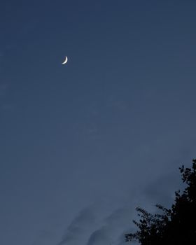 Waxing crescent moon seen low in the west over North Carolina.