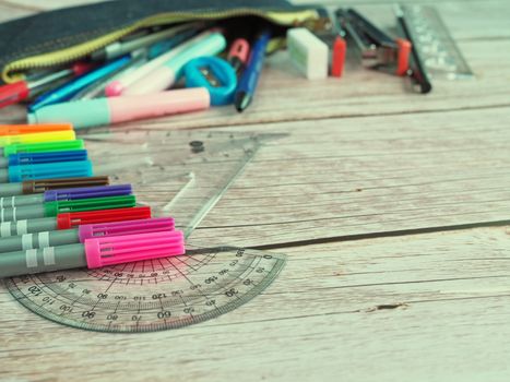 Stationary for office work Placed on a white wooden floor.