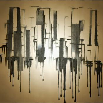 Abstract painting. City shapes drips down