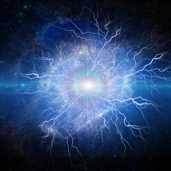 Supernova, galaxy in eye shape. Lightnings