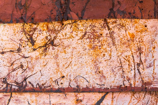 scratched wall tin iron sheet with old brown and white paint