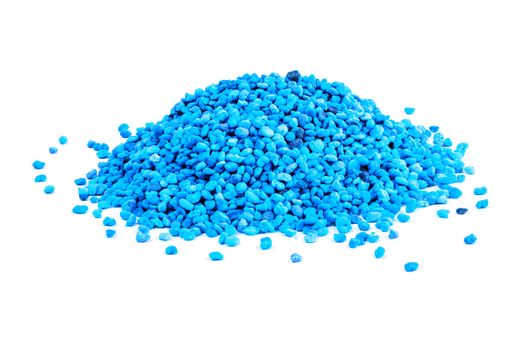 abstract heap of blue granules isolated on white background.