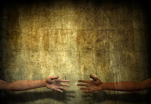 Hands on grungy abstract background