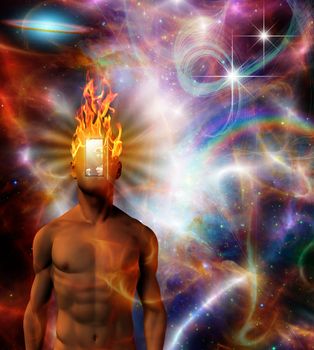 Burning mind in cosmic space. 3D rendering