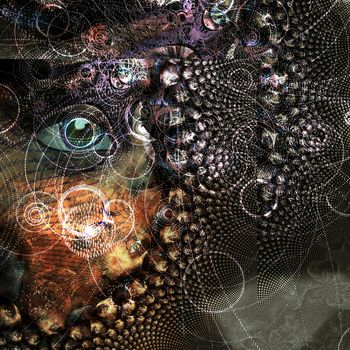 Abstract with eye and particle paths