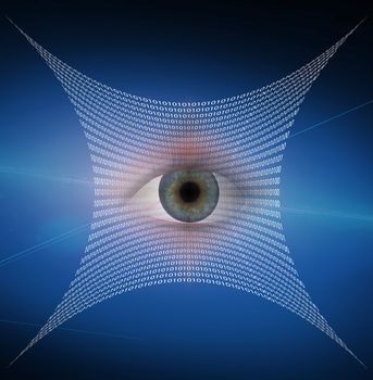 Eye and web composed of binary code