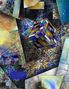 Art Cube on abstract geometric background