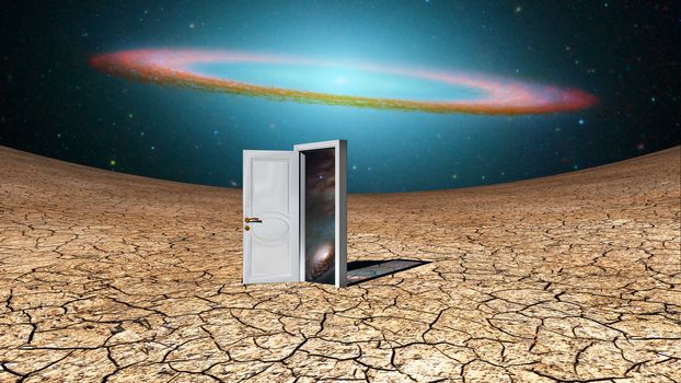 Surrealism. Door - portal to another dimension