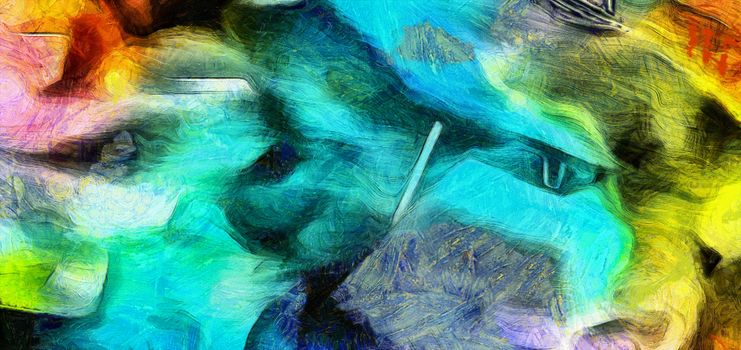 Colorful Abstract Painting. Wide brush strokes. Azure Colors. Artwork for creative graphic design