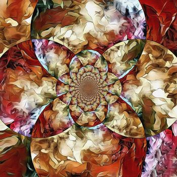 Abstract painting. Mirrored multicolor round fractal. Artwork for creative graphic design