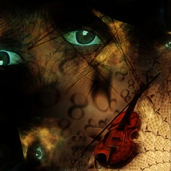 Eternal Music. Abstract pattern, violin and eyes