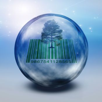 Green tree and barcode inside eco bubble