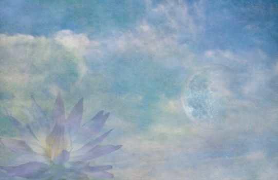 Digital abstract painting. Lotus and moon